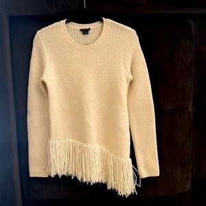 Theory ivory fun fringe sweater